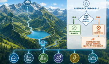 Illustration du bassin versant de la prise d'eau d'Altis et des principaux usages qui en dépendent.